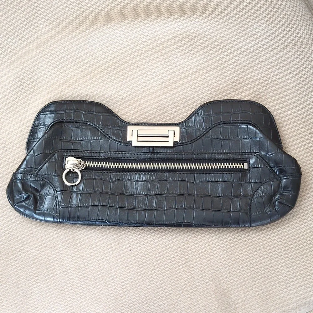 Maxx New York Crocodile-Embossed Leather Clutch In Black